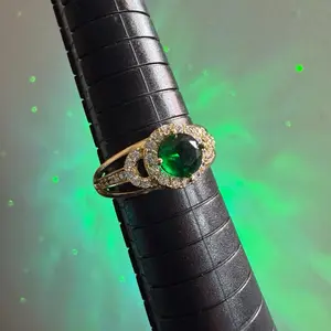 Green Emerald Halo Ring