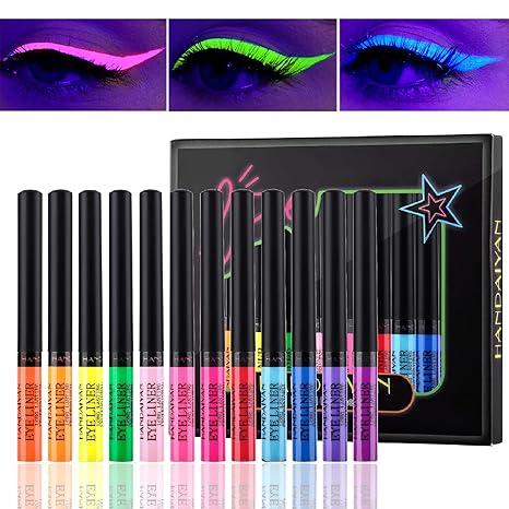 12 Colors Matte Liquid Eyeliner Set, UV Glow Neon Eye Liner Pen, Waterproof Smudgeproof Long Lasting Eyeliner, Eye Makeup Gift Kit for Women and Girls,Pigmented Graphic Liners,Lipliner Set, Birthday Party,Daily Cosmetic,Halloween blue eyeliner