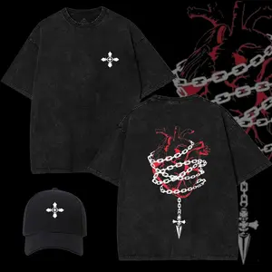 Retro Heavy Limited Kurapika Hunter x Hunter Anime Double Printed Vintage Washed Tee Unisex Oversize Manga Washed Heavyweight Cotton T-shirt, Gift For Kurapika Fan