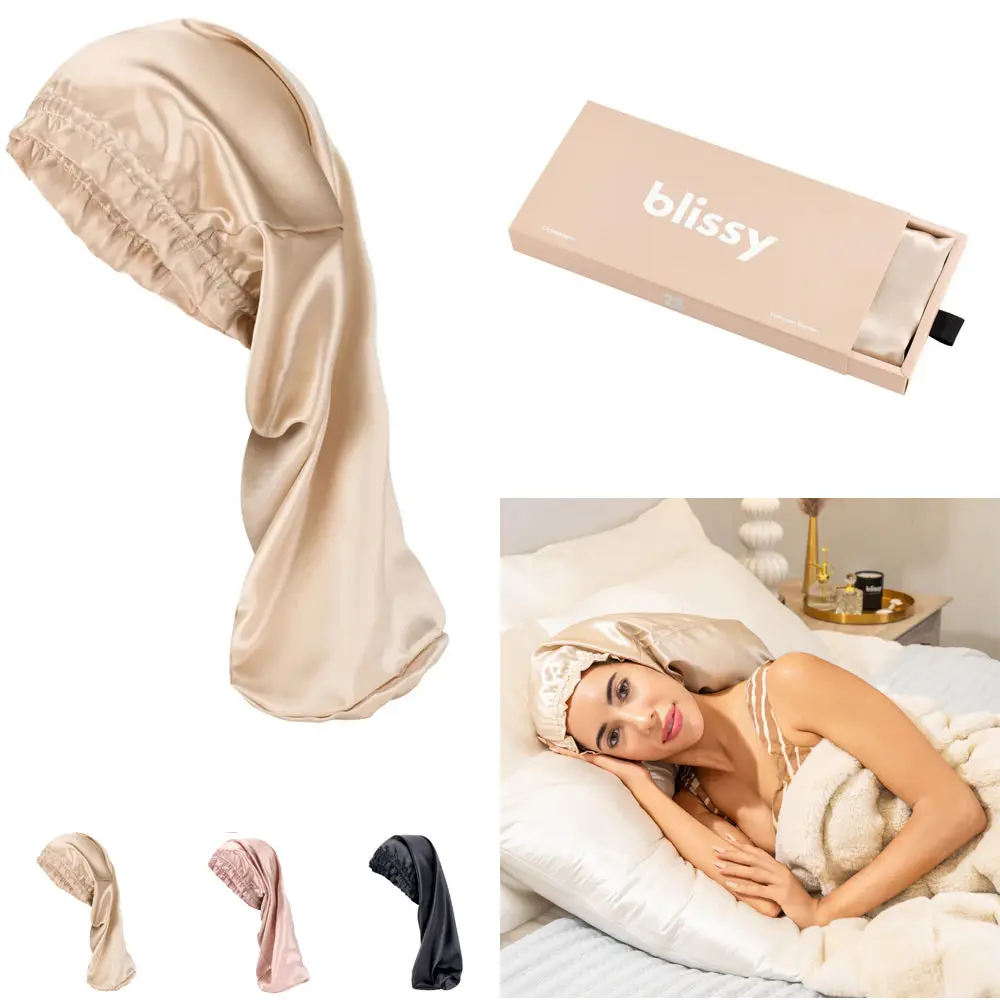 Blissy Cascade Bonnet – 100% Mulberry Silk – For Braids, Locs, Extensions & Waist-Length Hair