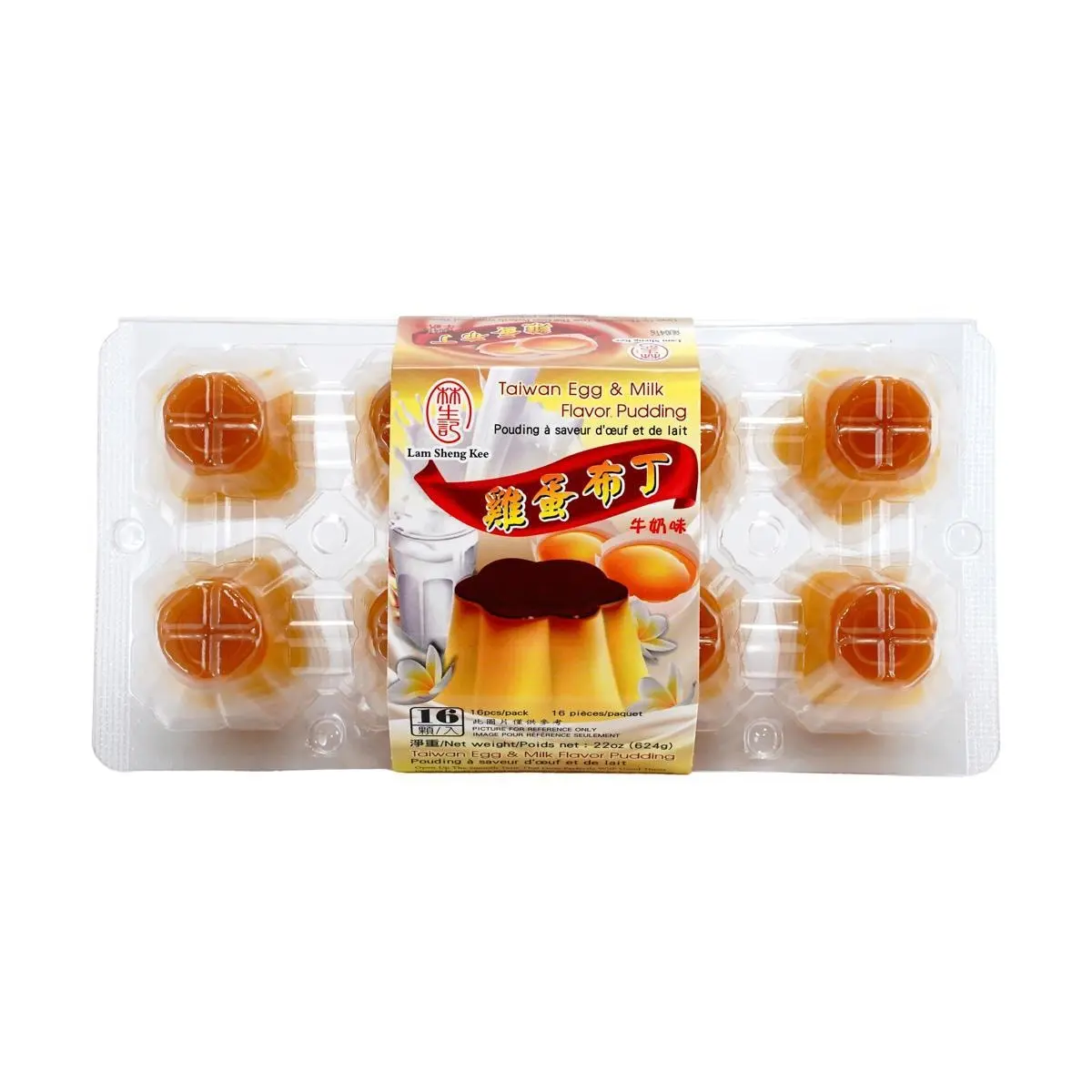 LAM SHENG KEE Taiwan Milk Egg Pudding Jelly 16 Packs 624g - Authentic Taiwanese Dessert Snack