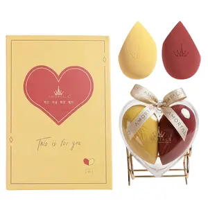 AMORTALS Heart Joy Beauty Blender Set (Red&Yellow)  Skin-Friendly, No Absorption, Expands When Wet, Dry/Wet Dual-Use, Precision for Facial Details