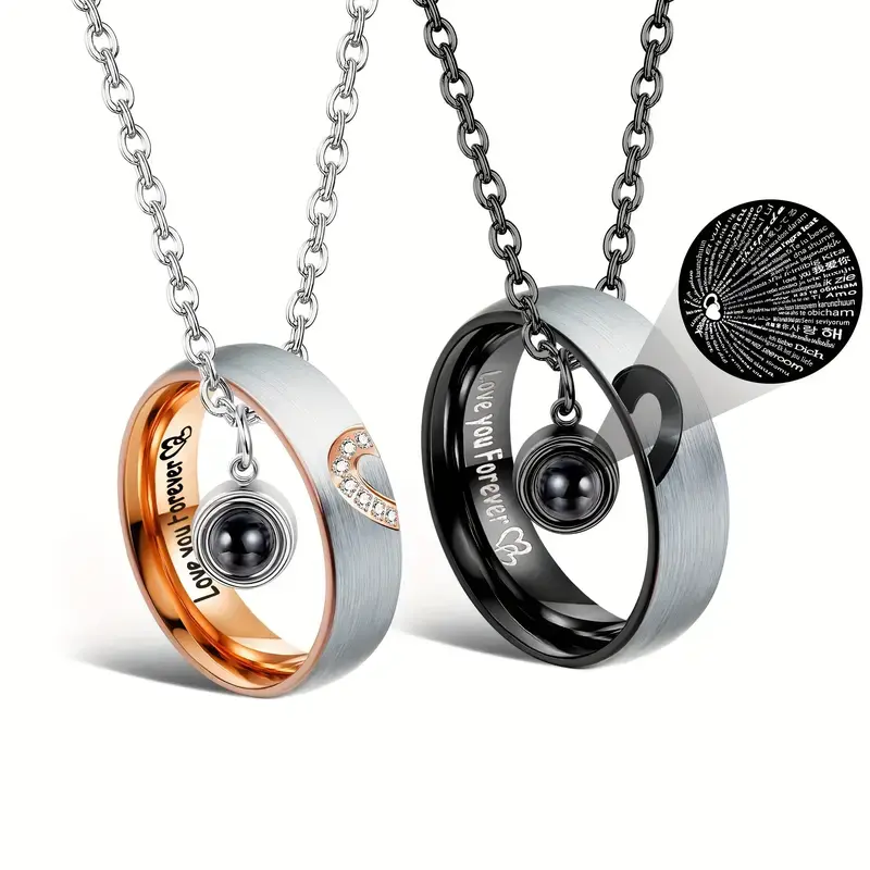 September S Matching Necklaces For Couples Pendant Necklace For Women Men Matching Promise Rings Pendant Set Stainless Steel Couple Necklace For Him And Her Anniversary Valentine'S Day Jewelry Gift Love You Forever Heart Design