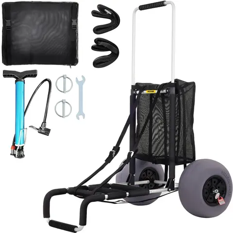VEVOR Heavy-Duty Mobile Folding Trolley - 165 lbs Capacity Rust-Safe Alloy Outdoor Collapsible Garden Cart, Aviation Aluminum Build, TPU Balloon Wheels, Adjustable Handle, Cargo Deck, Bag & Strap Storage for Picnic