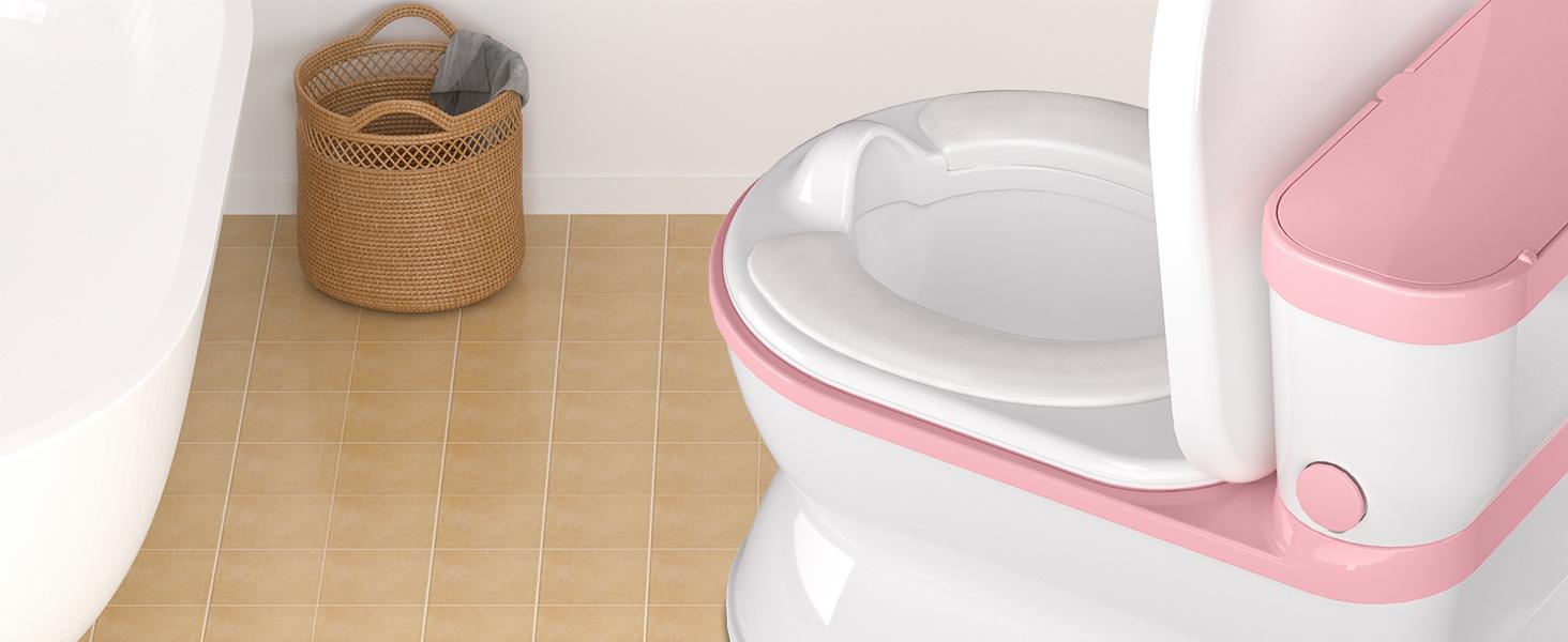 BabyBond 2-in-1 Realistic Flushing Potty Trainer, Pink Potty Chair with Detachable Seat, Flush Sounds, Wipes Storage & Toilet Paper Holder, Potty Trainning Seat for Toddler and Infant