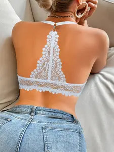 Women's Front Closure Underwire Push-Up Bra - Bohemian Basic Minimalist Lace Backless, Anti-Sag, Comfortable Breathable Elegant, Ideal for Halter & Evening Dresses, Summervibes
