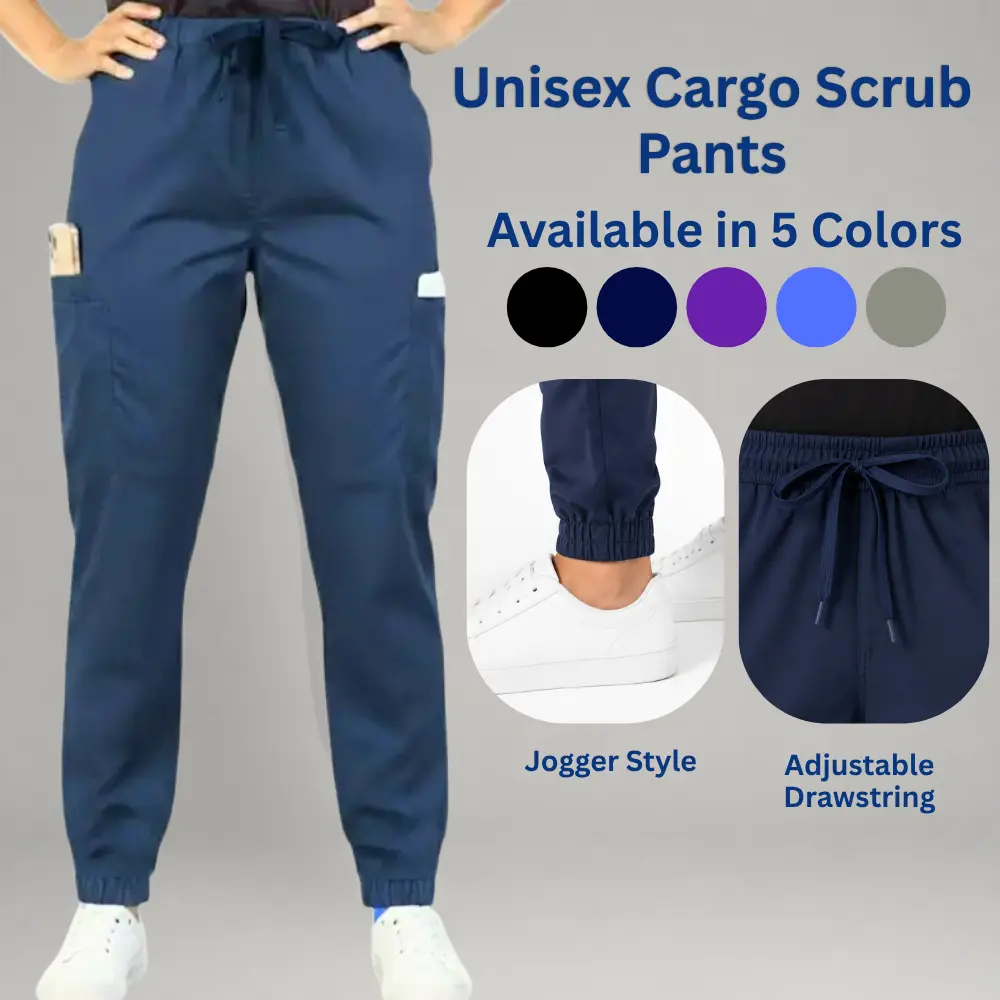 HEEDFIT Men's Athletic Scrub Jogger Pants - Poly-Cotton Industrial Workwear & Uniforms with Adjustable Drawstring, Multiple Pockets, Loose-Fitting, Casual, Machine Washable, Polyester, XL
