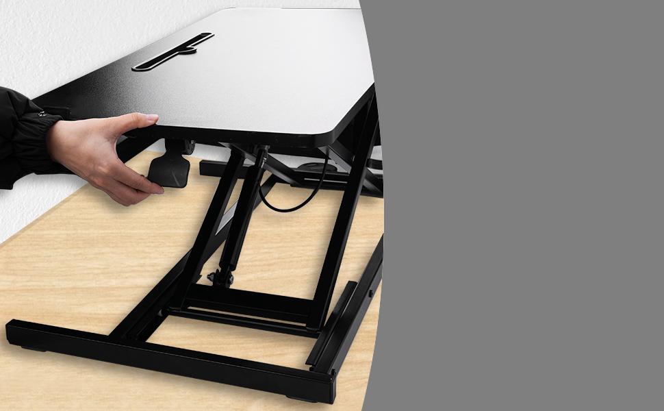 WGCTEK Ergonomic Home Office Standing Desk Converter 32 Inches Adjustable Height with Keyboard Tray Black Versatile Workstation for Enhanced Posture and Productivity