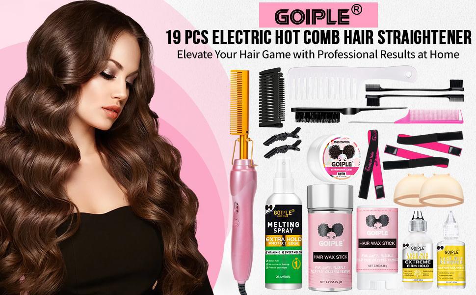 19 Counts Pink Electric Hot Comb Hair Straightener  Curling Irons , Flat Iron,  Hair Styling Tools Multifunctional Styler Salon Smooth