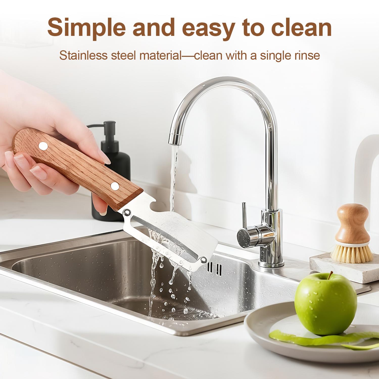 Multi-Functional Stainless Steel Peeler with Bottle Opener Peeling knife with Wooden Handle Kitchen Tool for Fruit Potato Pumpkin Papaya Sugarcane