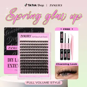 ZANLUFLY Full Volume Lash Clusters Kit Eyelashes Extensions Cluster Lashes Individual Lashes Kit with Lash Bond & Seal Tweezers Makeup Cosmetic