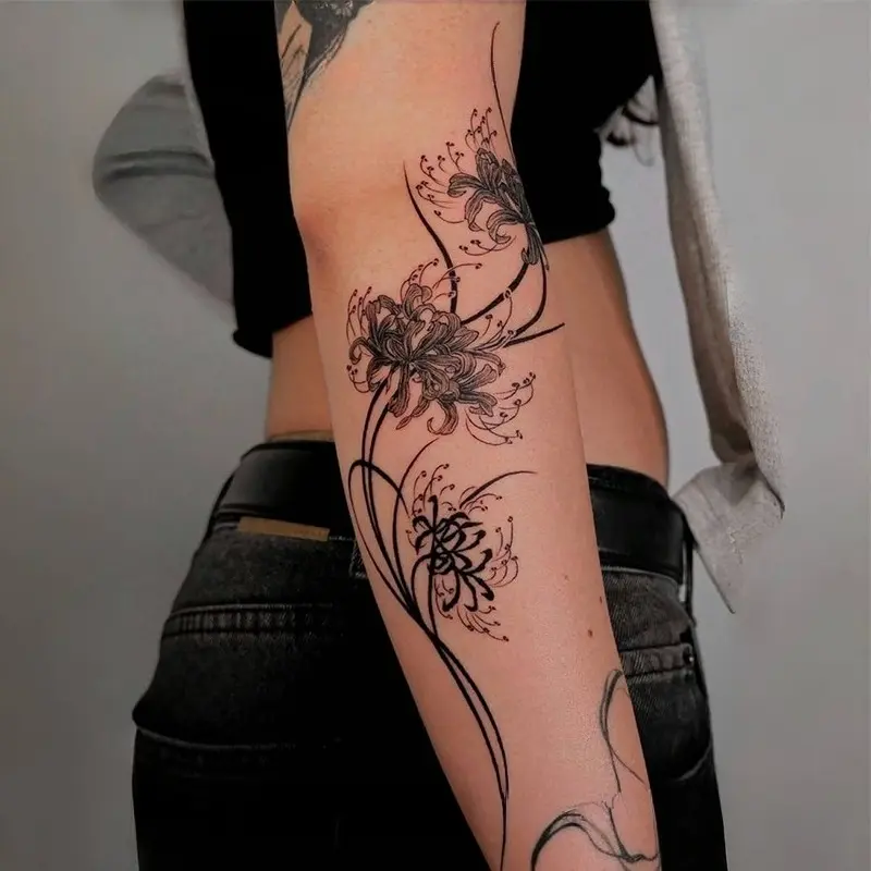 1pcs Dark Shore Flower Herbal Juice Tattoo Sticker Sexy Hot Girl Arm Temporary Tattoos Waterproof Durable Fake Tattoo for Men and Women Party Gift Y2K Aesthetic Tattoo Merch