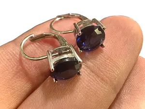 Round Cut Sapphire Drop Dangle Silver Plated Earrings for Women