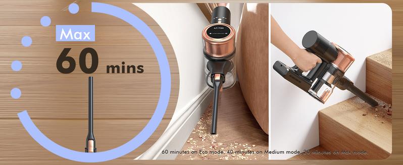 48KPa Cordless Vacuum Cleaner, 190AW Stick Vacuum with 60-Min Runtime, 4000mAh Battery, Anti-Hair Wrap, Self-Standing, LED Display for Pet Hair, Hard Floors, Carpets & Cars