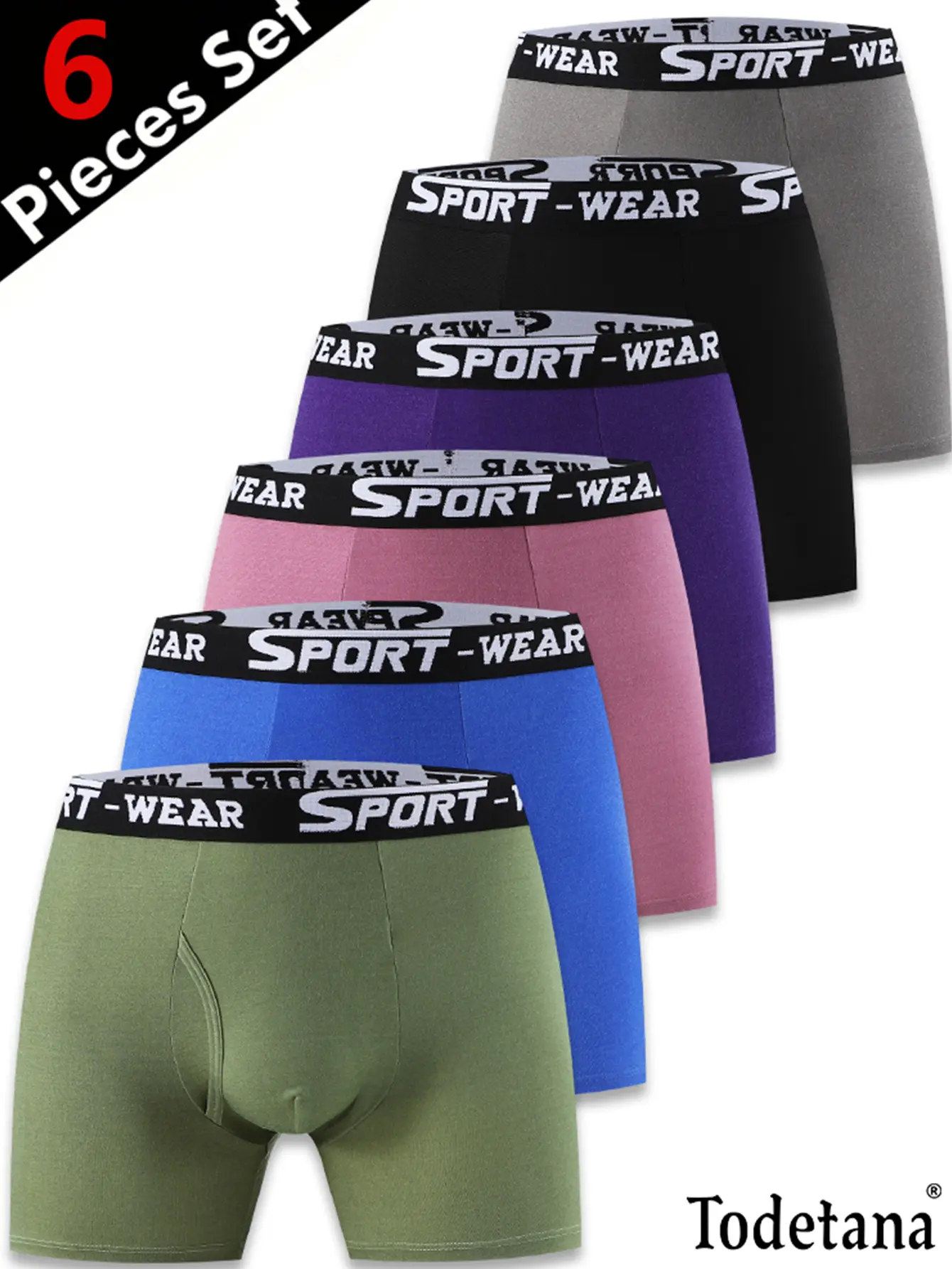 Todetana Men's 6 Pack Breathable Multi-Color Boxer Briefs Original Waistband Design Soft Cotton Short Leg Underwear for Daily Wear Casual Men's Wear Comfortable All Seasons Sportswear Best Gifting Option for Husband and Families