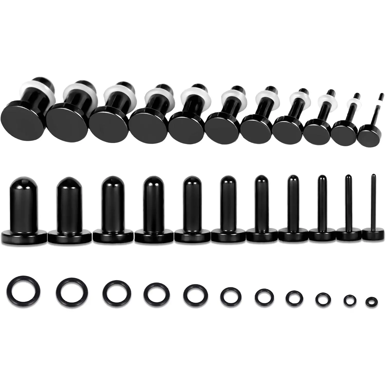 22 PCS / 16 PCS Stainless Steel Precise Dimensions Gauge Stretching Kits Short Taper Expander, Comfy Stretching Plugs with Rubber Rings, Domed Body Stretching Kit