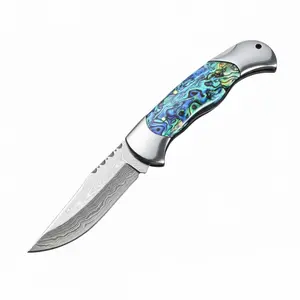 Damascus Steel Folding Knife / Colorful Shell Pocket Knife / Outdoor Essential