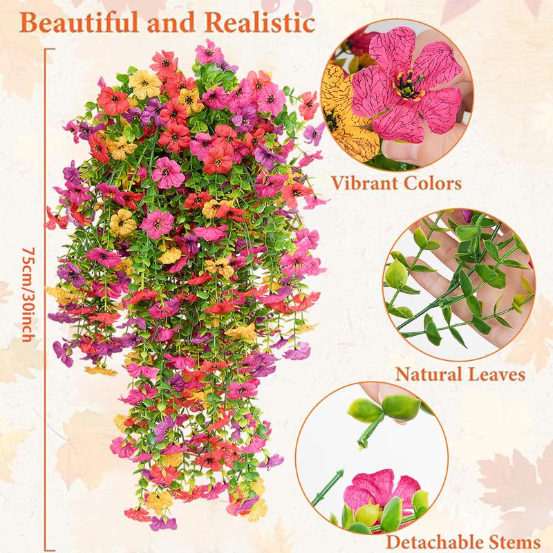 8 PCS Faux Silk Daisy with Eucalyptus Leaves, Artificial Fake Hanging Flowers Plants for Outdoor Autumn Decoration,UV Resistant Look Real Long Trailing Vines for Outside Home Indoor Planter Porch Patio Balcony Yard Decor