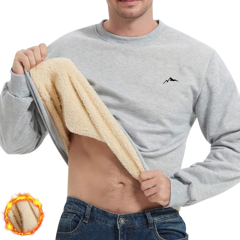 Men'S Cozy Fleece-Lined Sweatshirt - Warm Autumn & Winter Pullover with Mountain Print, Long Sleeve, Round Neck, Casual Style, Cozy Clothing | Casual Style Top | Fleece Lined Comfort, Thick