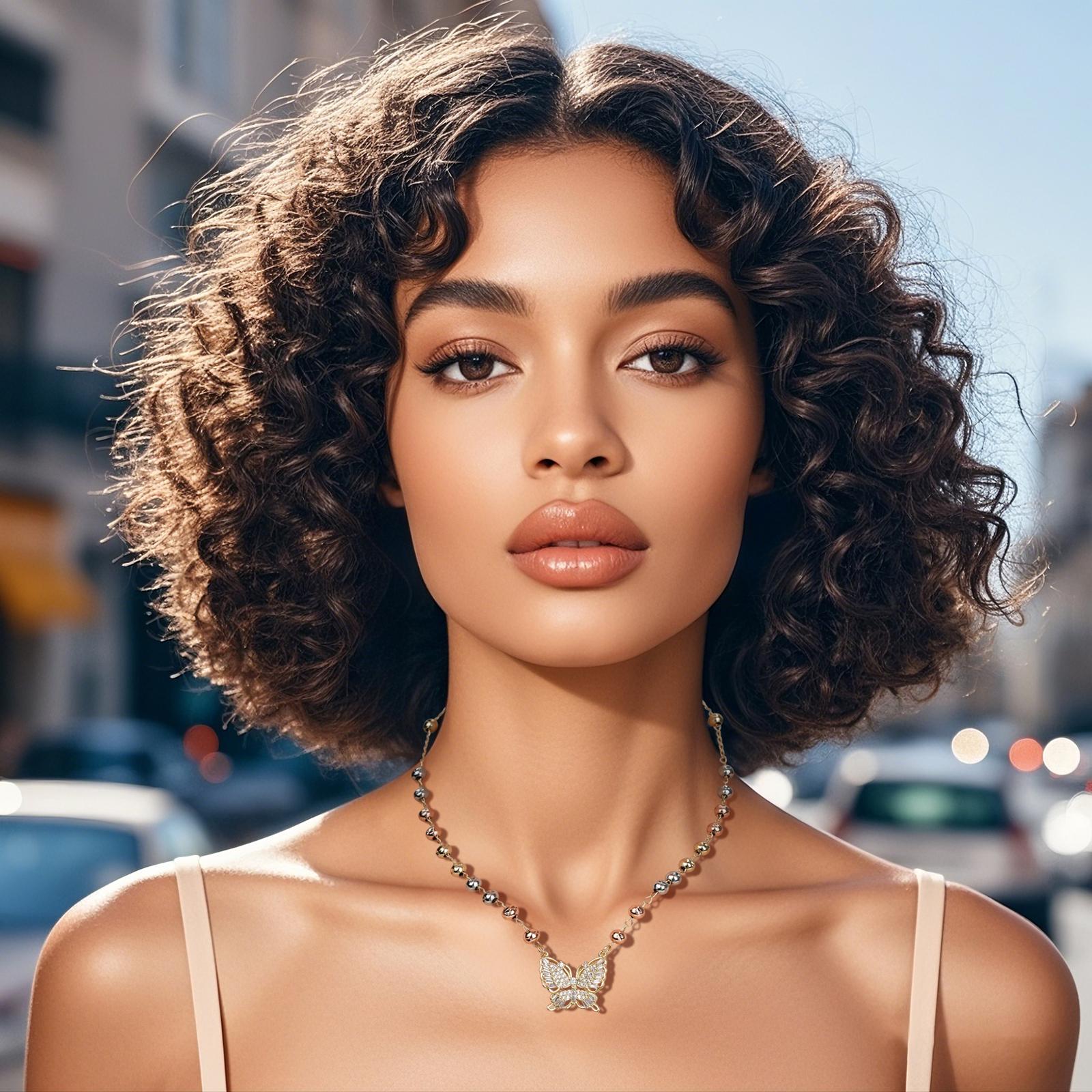 MEIITRUE 14K Gold Plated Butterfly Pendant Necklace for Women, Tri-Color Bead Rhinestone Necklace for Daily Party, Trendy Jewelry Gift