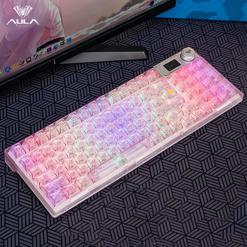 [Version 2.0]AULA F98 Pro V3 Full Transparent Wireless Mechanical Keyboard 10000mAh Battery, TFT Smart Screen & Knob, Tri-Mode Bluetooth/2.4G/USB-C, Hot Swappable Gasket RGB Gaming Keyboard,summerwins,back to school,back to school shopping