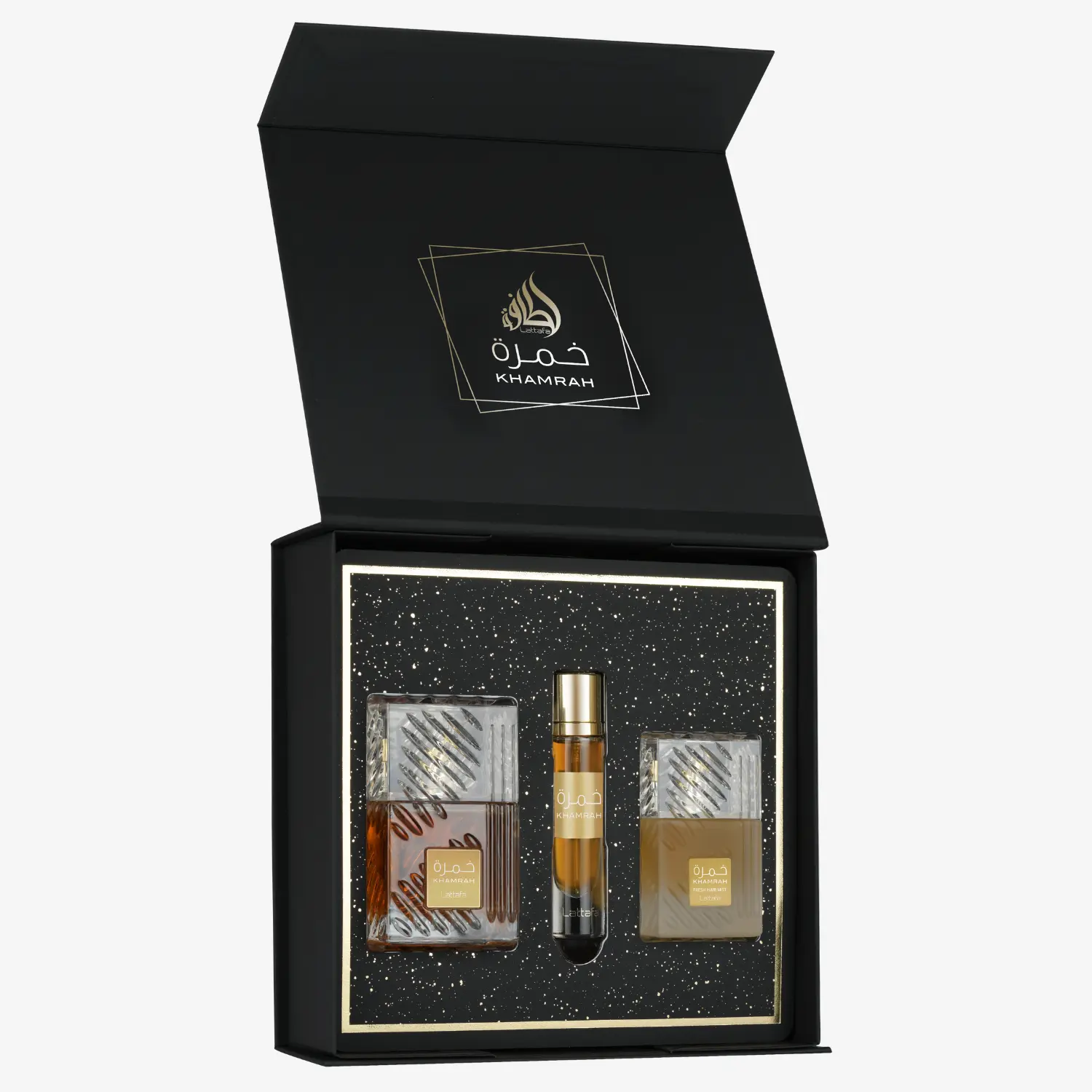 Lattafa Khamrah Fragrance Gift Set - EDP 100ml + Travel Spray 12ml + Hair Mist 50ml