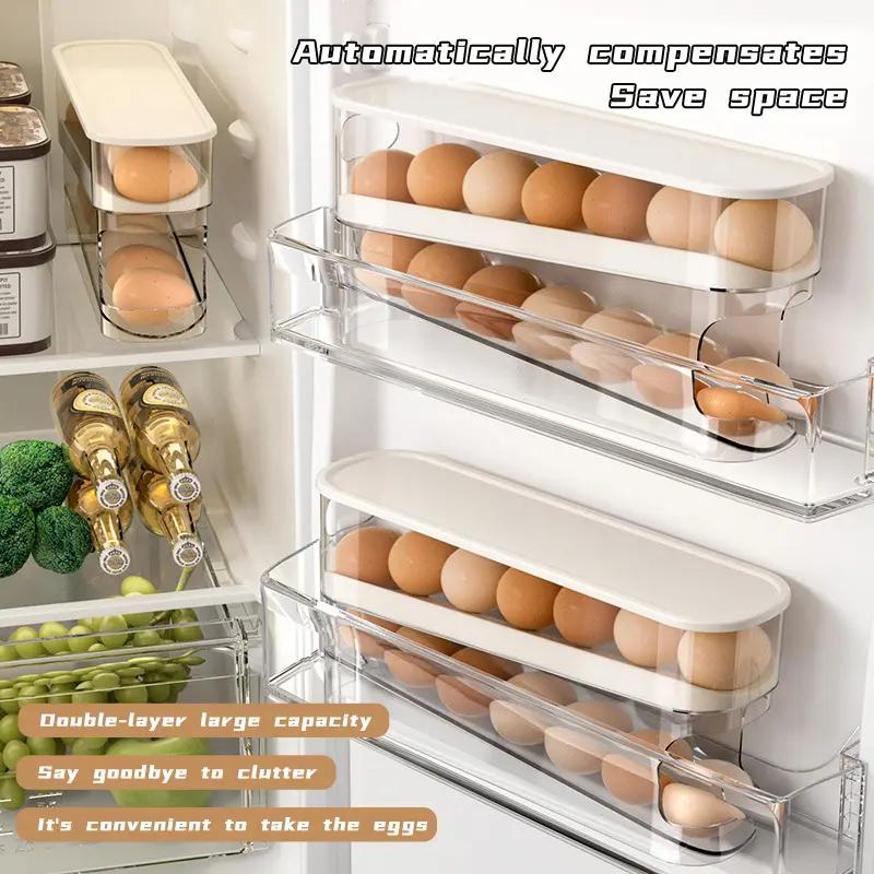 Stackable Egg Organizer for Refrigerator – Space-Saving FIFO Rolling Tray for 18 Eggs – Countertop & Fridge Storage – Perfect for Holiday Baking & Breakfast Prep