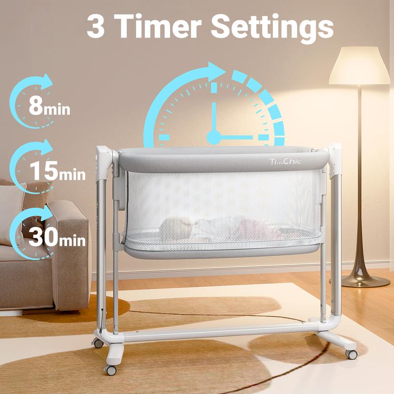TIMCHIC 3-in-1 Auto Rocking Bassinet – Electric Bedside Crib, Adjustable Heights, On Wheels – Keeps Baby Calm & Close (0-12 Months)