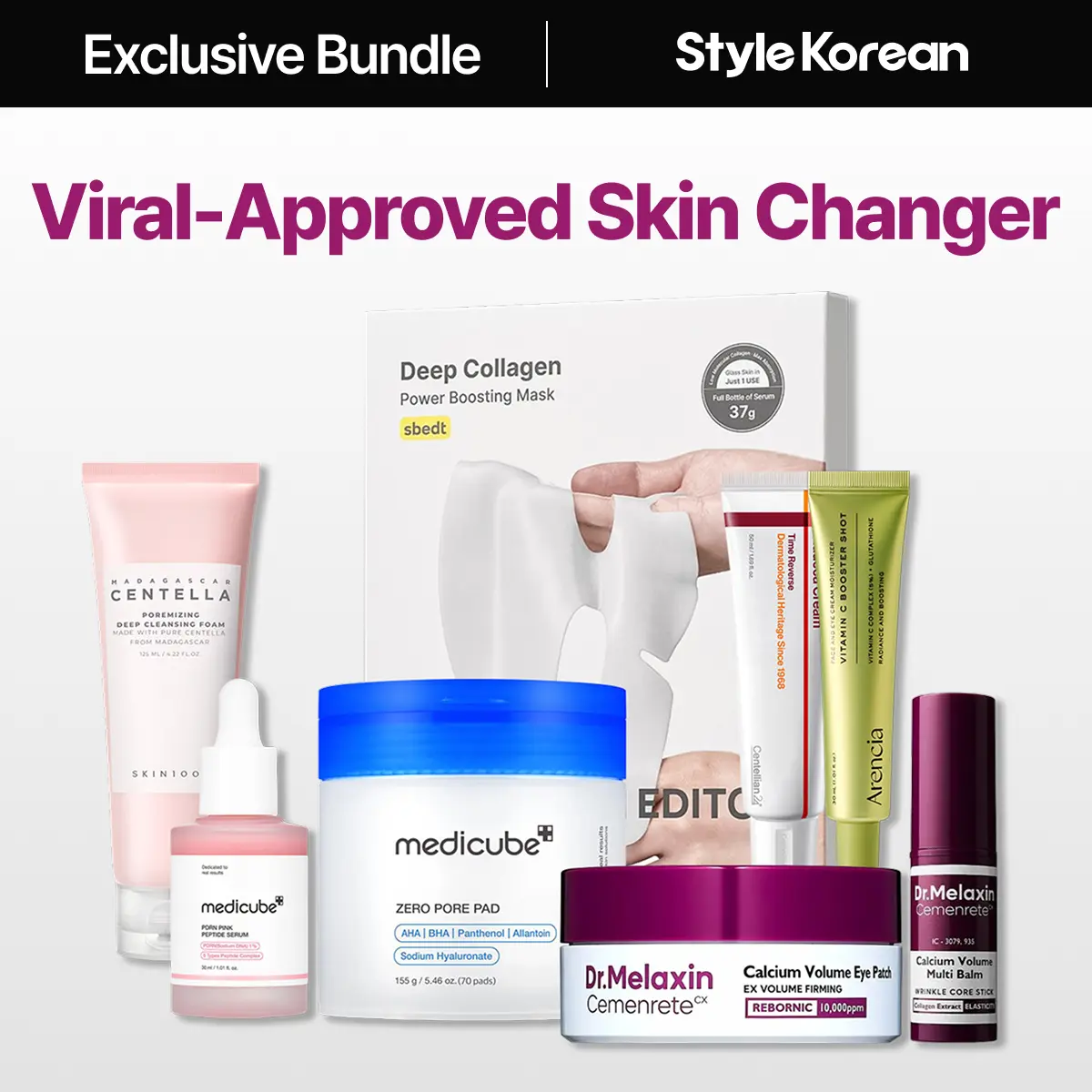 [Your Pick] Viral-Approved Skin Changer Routine Set - Anti-Aging I SKIN1004 Cleansing Foam, Medicube Zero Pad, PDRN Serum, Centellian24 Madeca Cream, Dr.Melaxin Calcium Balm, Eye Patch, Arencia Vitamin C Booster Shot, Sungboon Editor Mask, stylekorean