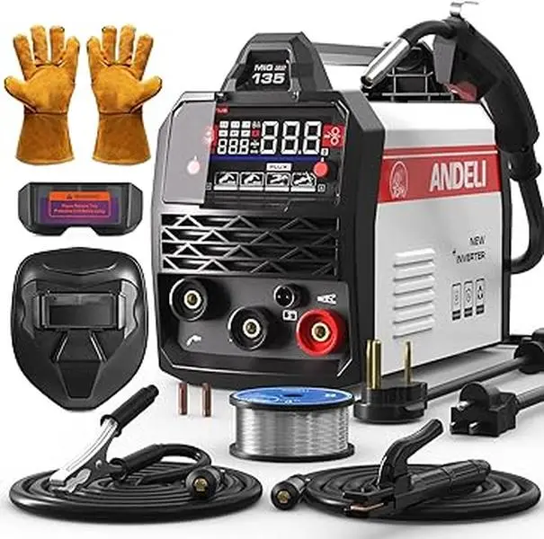 ANDELI 135A Dual Voltage 110V/220V Gasless Digital Welding Machine - IGBT Inverter Tool with Flux Core MIG, Lift TIG, Stick Functions, Large Display, Torch, Wire, Portable Design