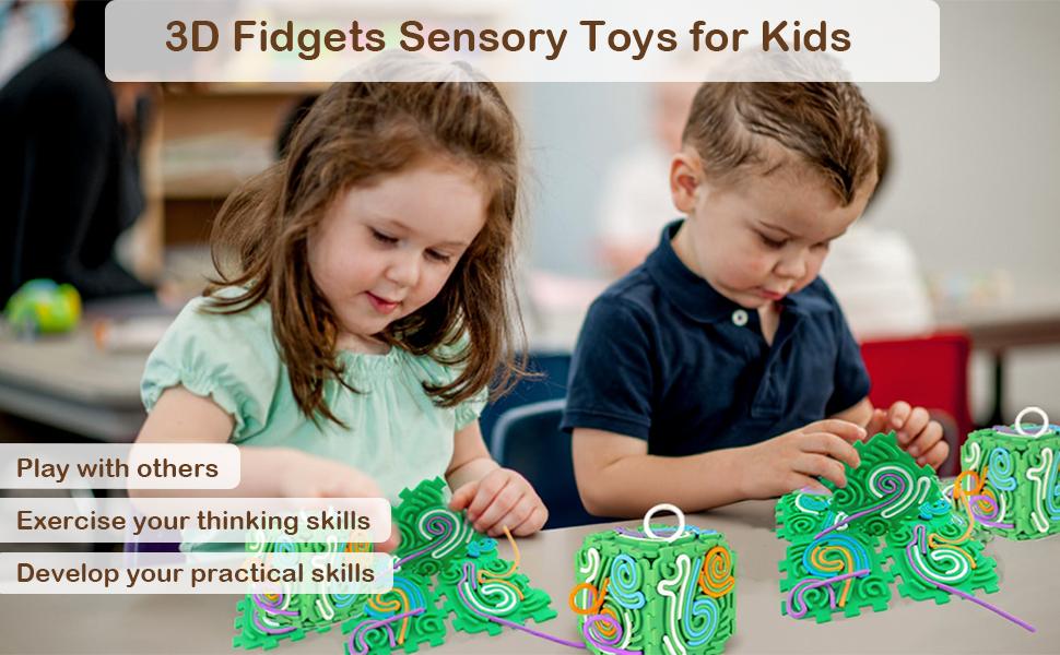 Sensory Activity Board, Six-Sided Silicone Sensory Fidget Toy with 20 Strings for Autism, Stress Relief, Calming, Focus & ADHD,Great for 3+ Year Old, Stuffers Gifts for Teen Girl