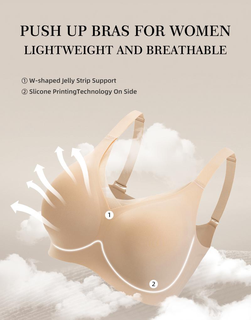 XWB Jelly Girlfriend Women's Comfortable Bra Full Cup Design, Upward Pulling Bra for High Comfort, Wireless Cushioning Jelly Bra Seamless T-shirt Bra Deep V Daily Bra Breathable and Elastic for Daily Wear