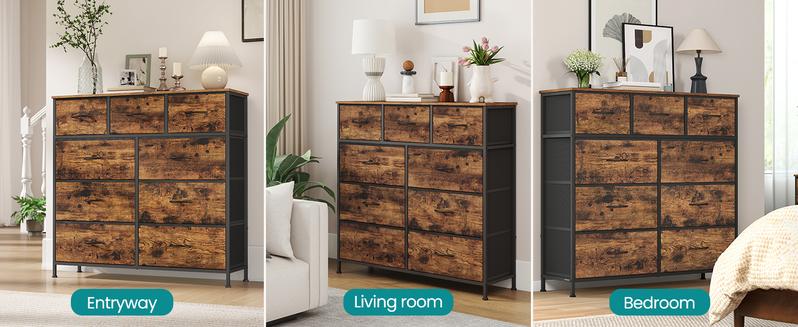 SONGMICS Dresser for Bedroom, Chest of Drawers, Steel, MDF, Non-Woven Fabric Drawers, Storage Organizer Unit