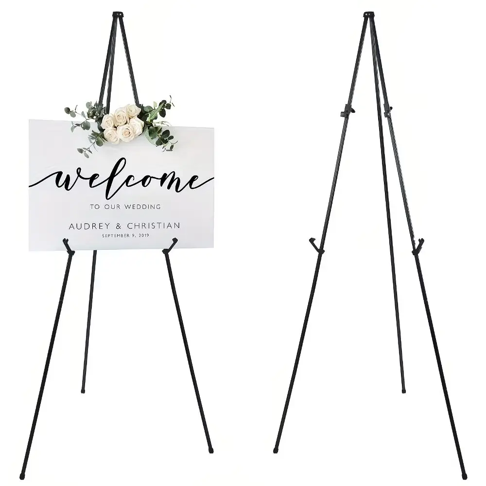 Reusable Heavy-Duty Foldable Metal Easel Stand - Adjustable 70-110cm Display Sign Holder with Anti-Slip Rubber Feet, Compact 37×6cm Storage Rack for Bridal Shower, Birthday & Party Decorations, White & Black Options (Ideal for Wedding Planners)