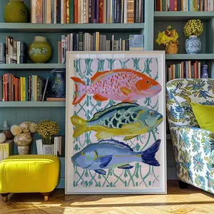 Colorful Fish Painting: Coastal Kitchen Wall Art Print Unframed