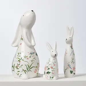 Ivory & Pink Ceramic Bunny Rabbit Figurine Easter Tabletop Home Decor