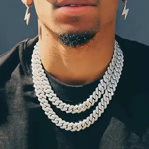 2Pcs Mens Cuban Link Chain Silver 20'' & 22'' Necklace Set Iced Out Thick Chain For Women Bling Diamond Cut Cuban Link Chains For Men Hip Hop Jewelry