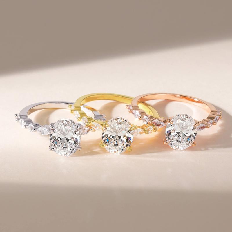 EAMTI 2CT 925 Sterling Silver Engagement Rings Oval Cut Promise Ring For Women