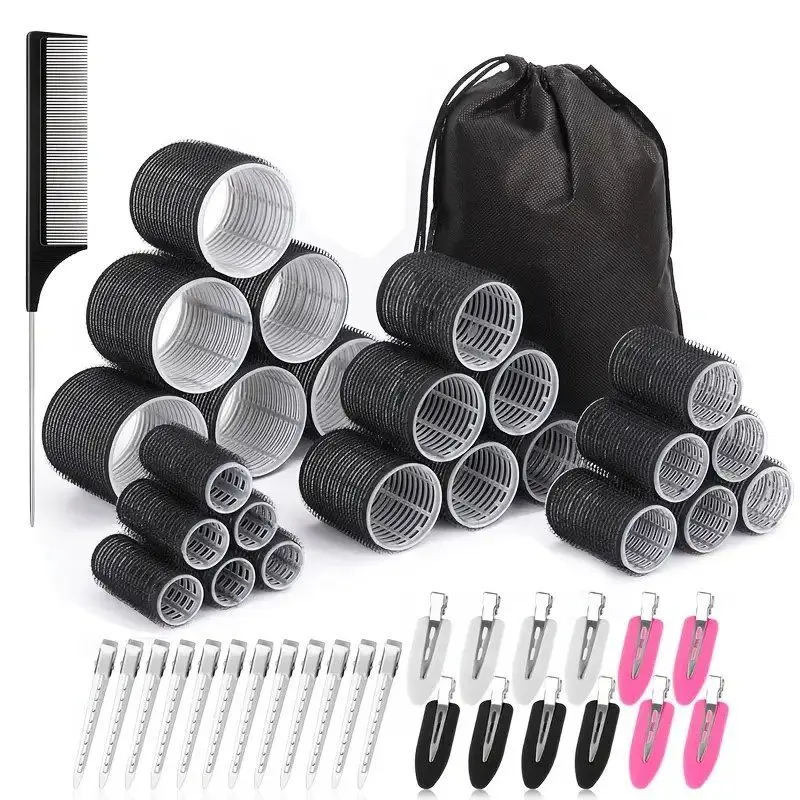 50 Pcs Rollers Hair Curlers Set with 24Pcs Self Grip Hair Rollers(4 Sizes) ,24 Pcs Clips for Blowout Look Long Medium Short Thick Hair Volume
