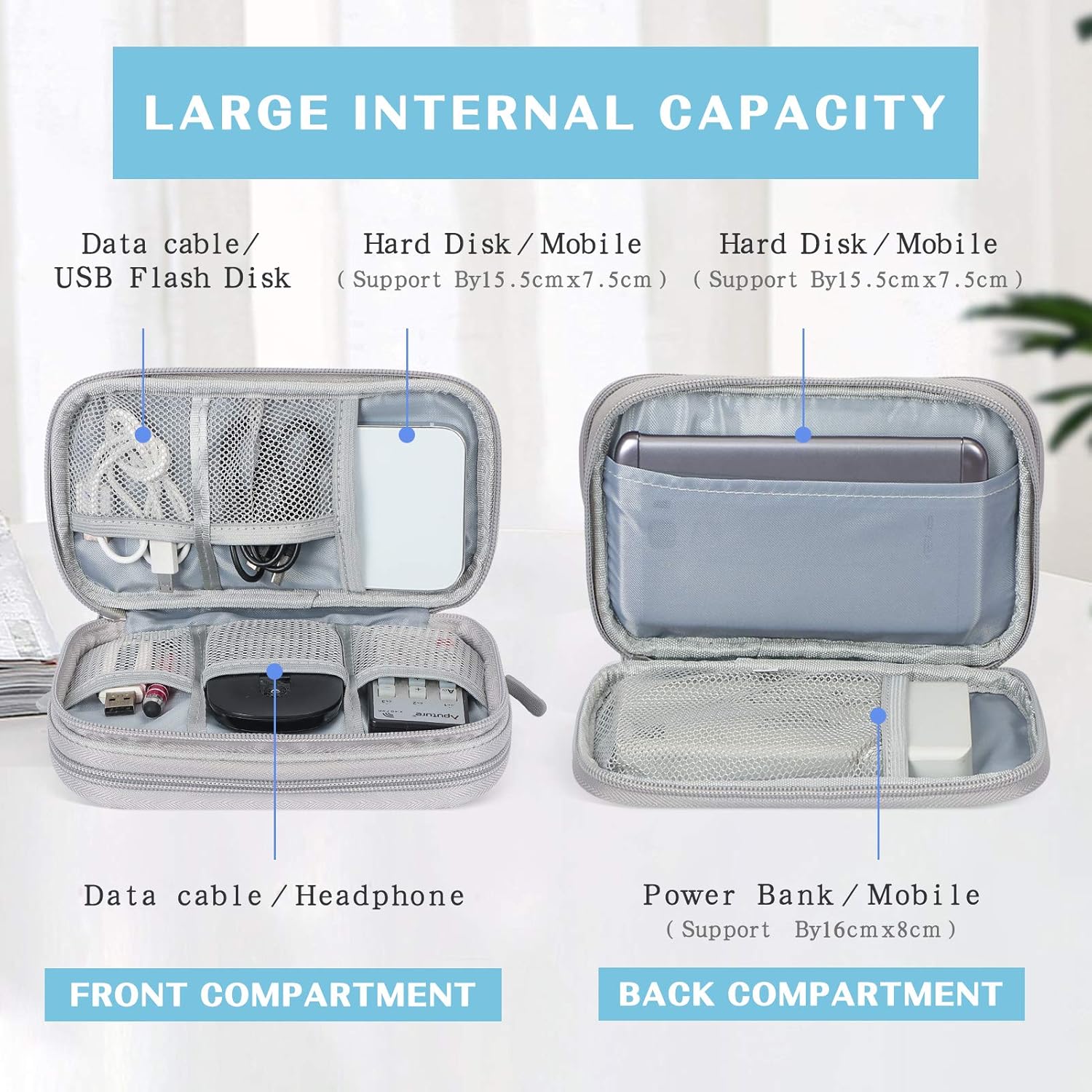 Digital storage bag Portable Multi-grids, multifunctional data cable charging power cable, phone, headphones, digital products, electronic classification Home Office Travel Vacation, Versatile Travel Accessory Waterproof Double Layers Organizer bags