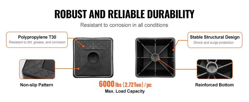 VEVOR Trailer Jack Block, TikTokShopBlackFriday, 6000 lbs Capacity per RV Leveling Block, High-quality Polypropylene RV Camper Stabilizer Blocks, RV Travel Accessories Use for Any Tongue Jack, Post, Foot, 5th Wheels, 4-Pack