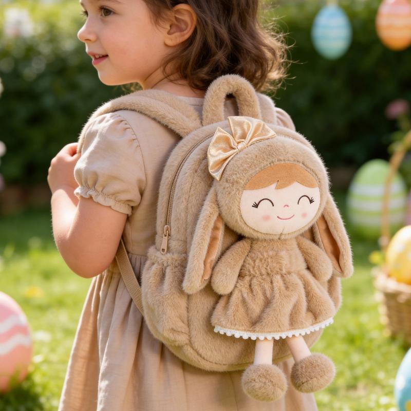 Gloveleya Easter Bunny Backpack for Toddlers - 11" Plush Doll Backpack with Detachable Rabbit Toy, Soft Stuffed Animal Bag for Girls 2-6 Years Old, Ideal Easter Basket Stuffer & Birthday Gift