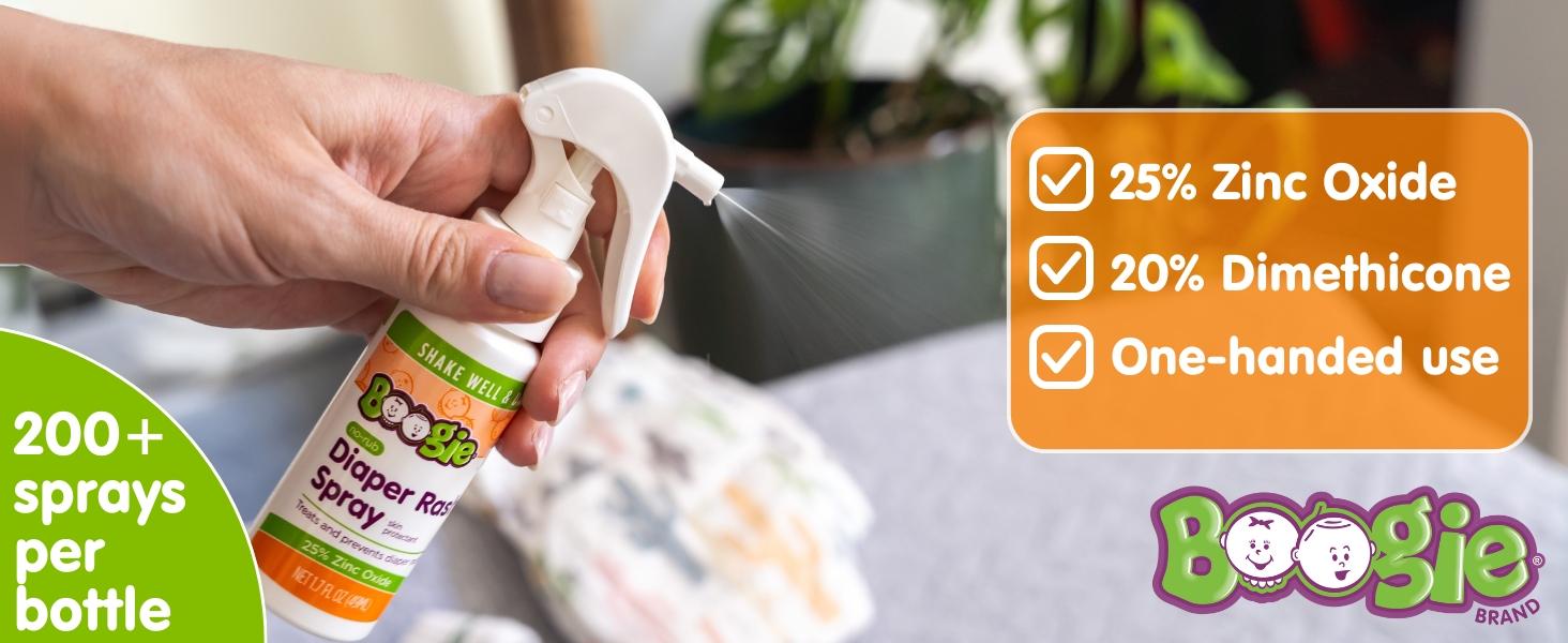 Boogie No-Rub Diaper Rash Spray 1.7 oz – Touch-Free Zinc Oxide Protection for Sensitive Baby Skin (200+ Sprays)