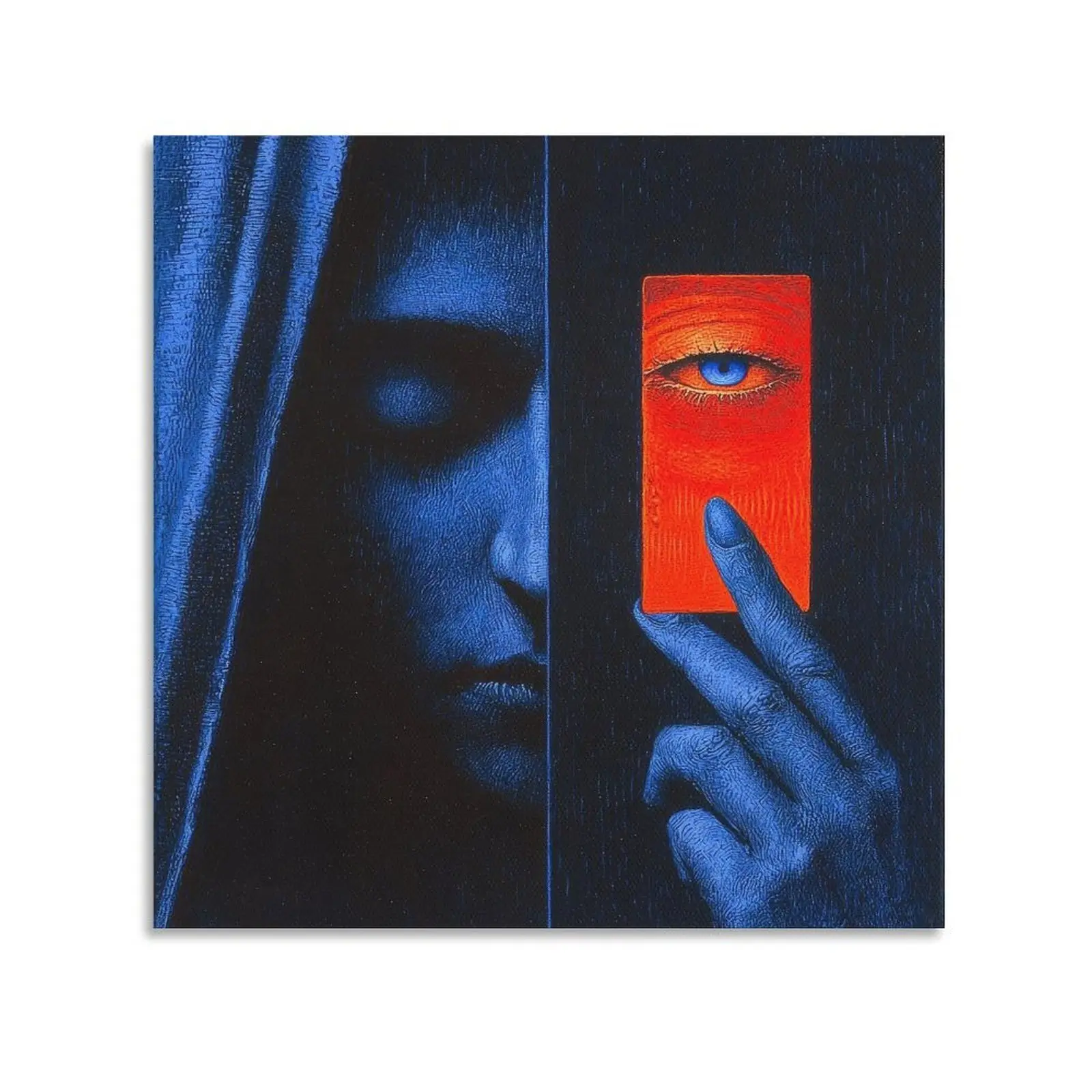 Artistic Moody Abstract Canvas Wall Painting - Surreal Blue Portrait Eyes Print, Naval-Themed Room Decor for Dorm, Bedroom (1:1 Ratio)