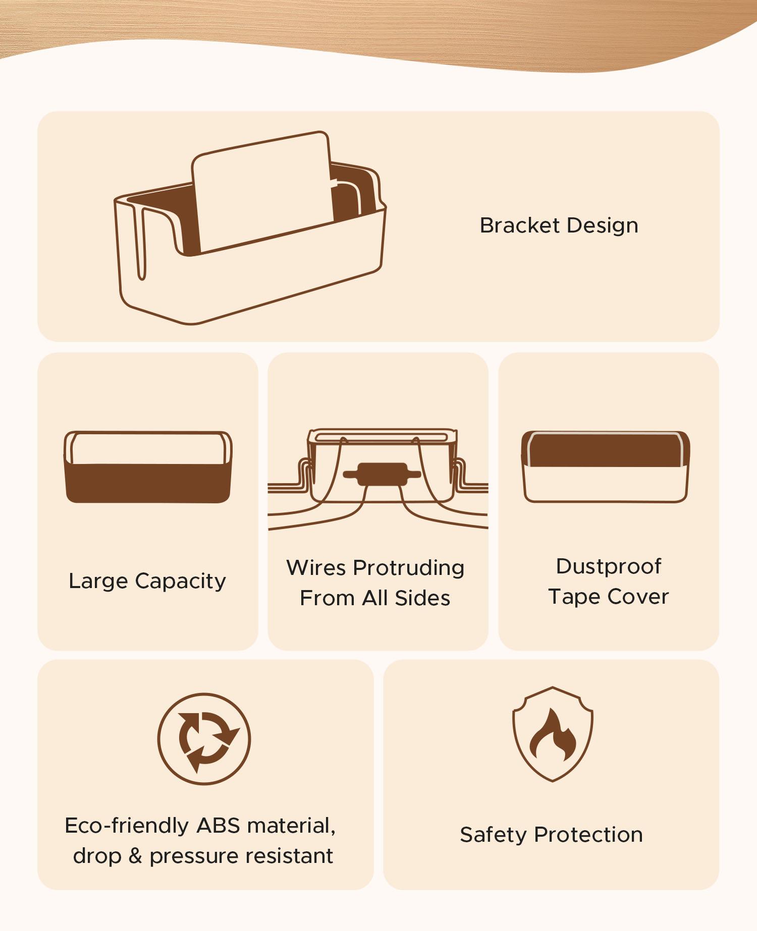 ORICO PowerBox Cable Organizer Box – Minimalist Desktop Cable Management, Safe Power Strip Storage for Home & Office - PB01