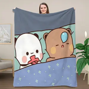 Cartoon Print Bear and Pa Blanket  Soft Blanket Cute Bubu Dudu Series  Kids Warm Flannel Soft Comfortable Home Bed Multiple options