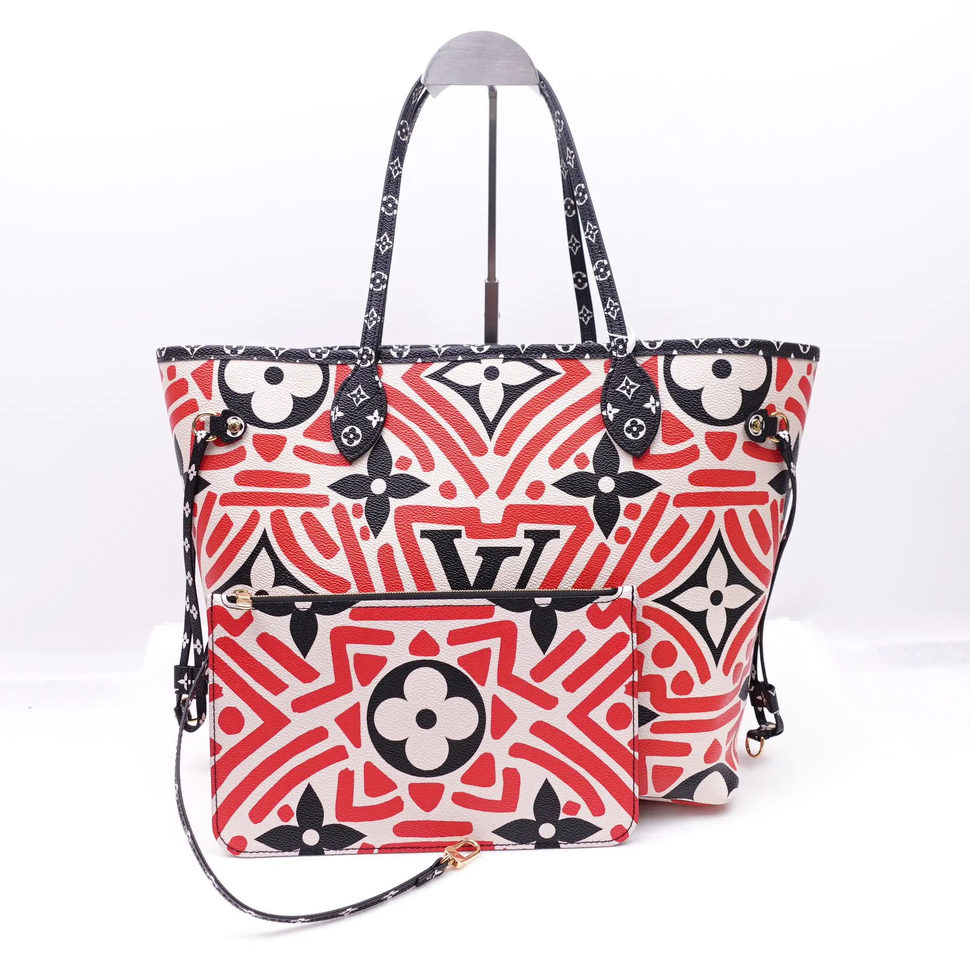 Pre-owned Louis Vuitton Canvas tote bags Neverfull MM W/Pouch Giant Crafty Red Coated Tote Bag T10372139