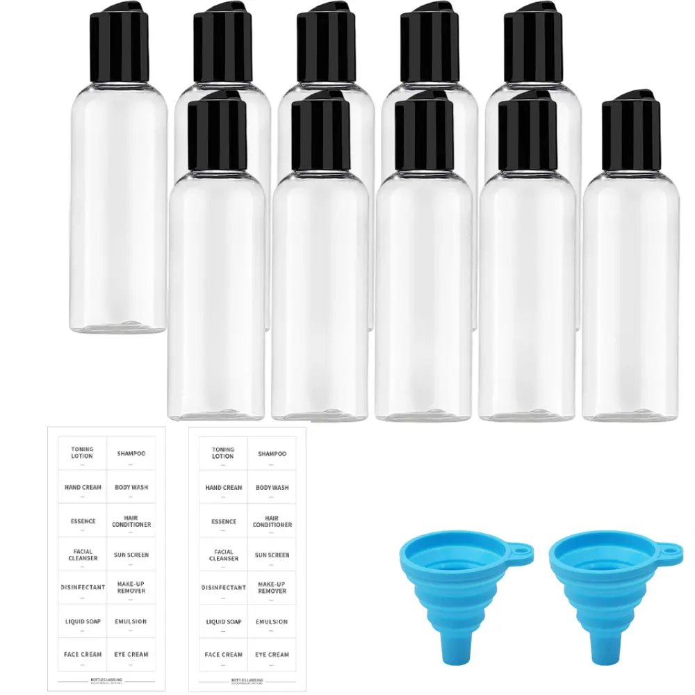 10 Pack 3.4 oz Clear Travel Bottles for Toiletries,TSA Approved Leakproof Travel Size Containers,Empty Small Plastic Shampoo Lotion Bottles with Labels,Dispenser,Hand Tools Kits,Summervibes