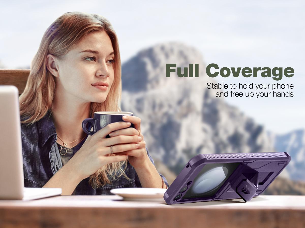 Dexnor Bumper Case with Holster for Samsung Galaxy Z Flip 5 5G (2023), Shockproof Rugged Full-Body Protective Case Cover with Built-in Kickstand & 360°Rotating Belt Holster Clip