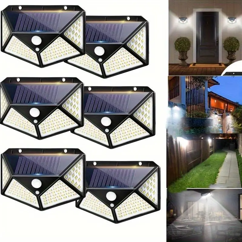 Solar Lighted Wall Sconces - 100-LED Plastic Body Outdoor Security Fixture, Motion Sensor, Light Sensor, Lithium Ion, Remote-Free Control, Exterior Strip for Home Decking & Patio Decor Lighting